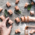 Healthy sweet potato gnocchi in the making with sage leaves