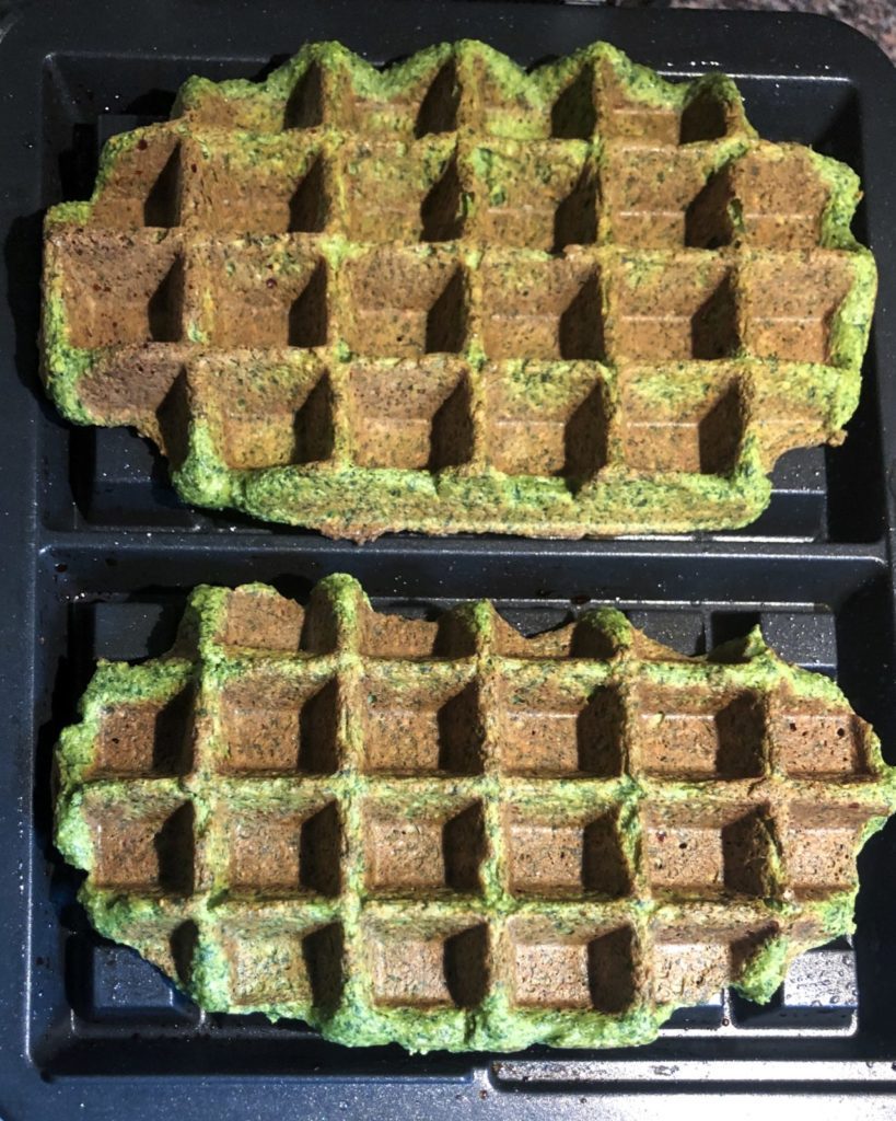 savory sweet potato and spinach waffles in iron