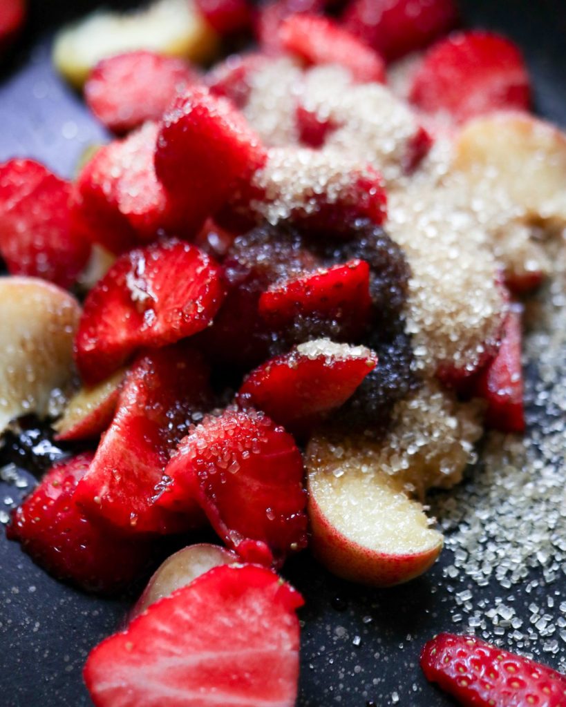 strawberries, sugar and balsamic vinegar in a pan