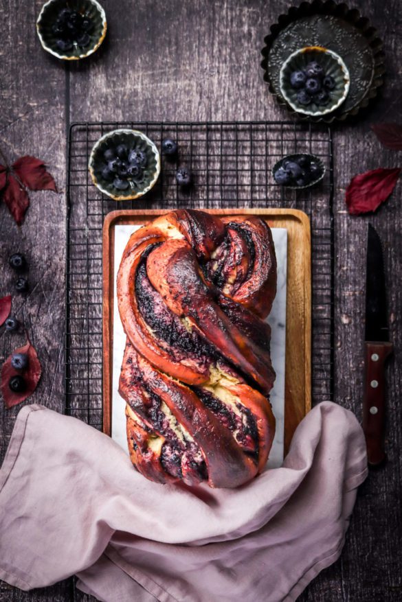 Blueberry babka on a white surface , brioche bread, breakfast