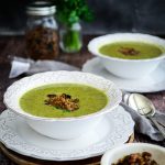 Broccoli Soup with Garlic Quinoa Crunch