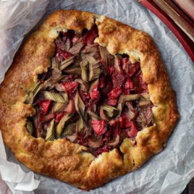 Rhubarb Strawberry Galette on parchment paper