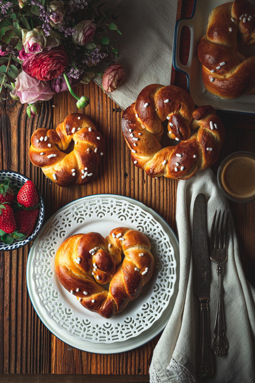 homemade brioche hearts for Mother’s Day