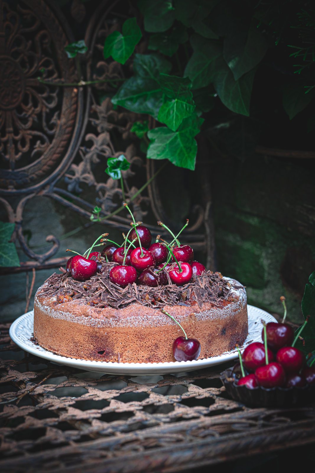 Sourdough Baked chocolate cherry cake with salty walnut cinnamon crust – easy sourdough discard recipe